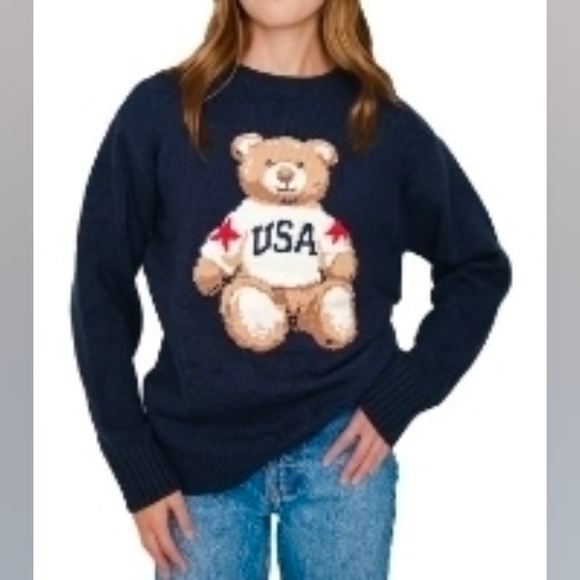 Mighty Fine Sweaters - Navy Sweater with Bear Design Size L